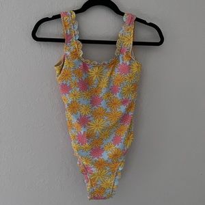 Floral Print Scallop Trim One Piece Swim Suit